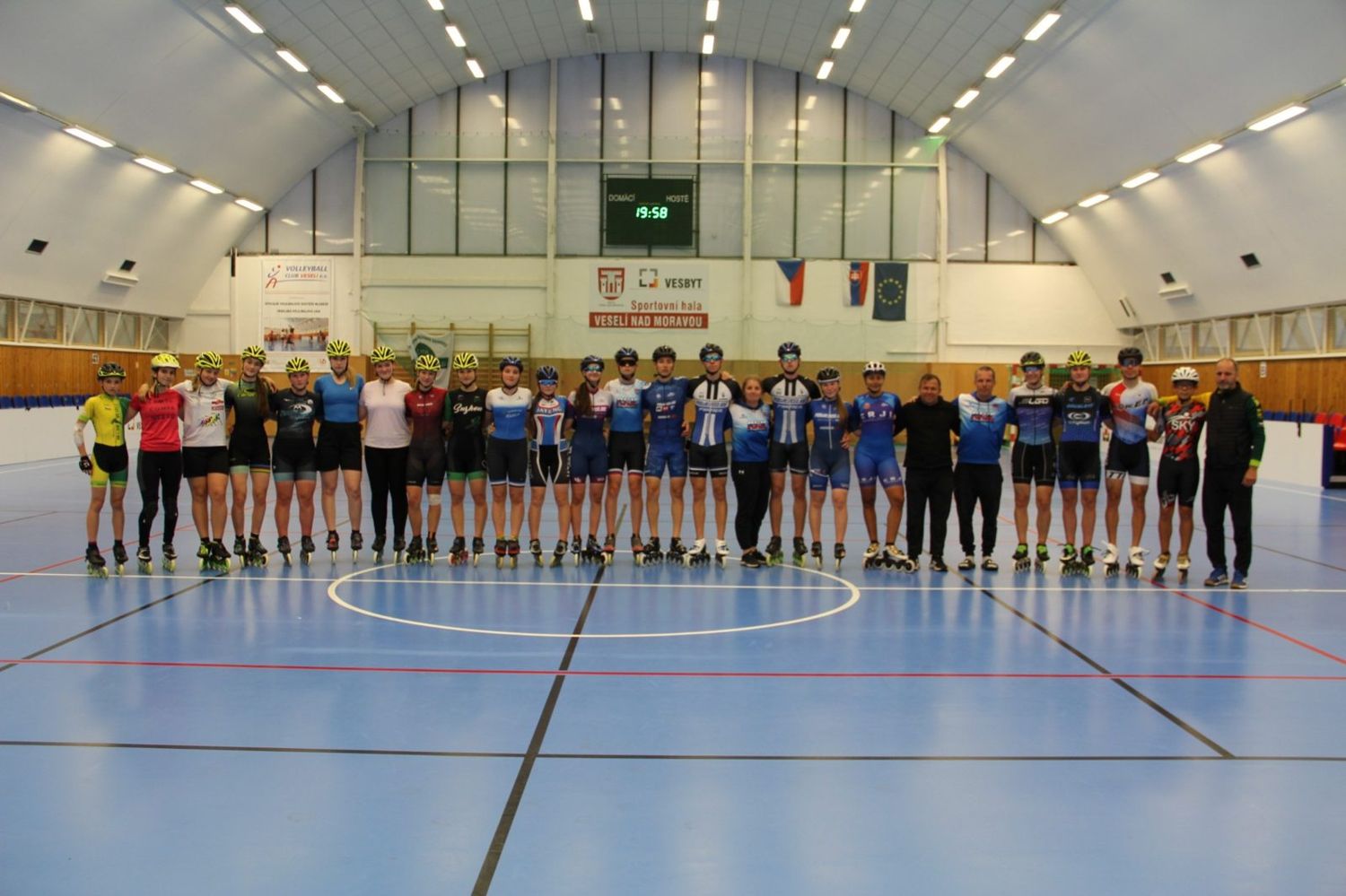 Skaters and coach at the training camp in Veselí nad Moravou, Czechia